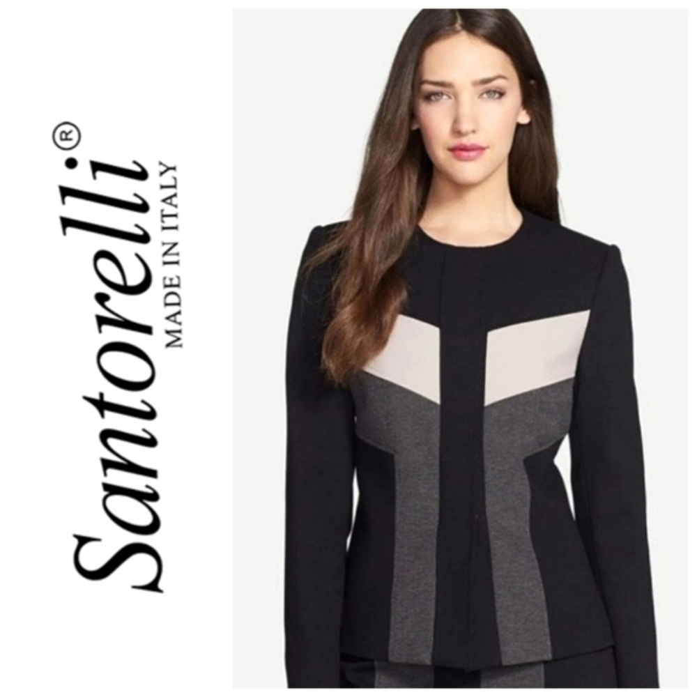 Santorelli Colorblock Collarless Blazer Jacket (6)